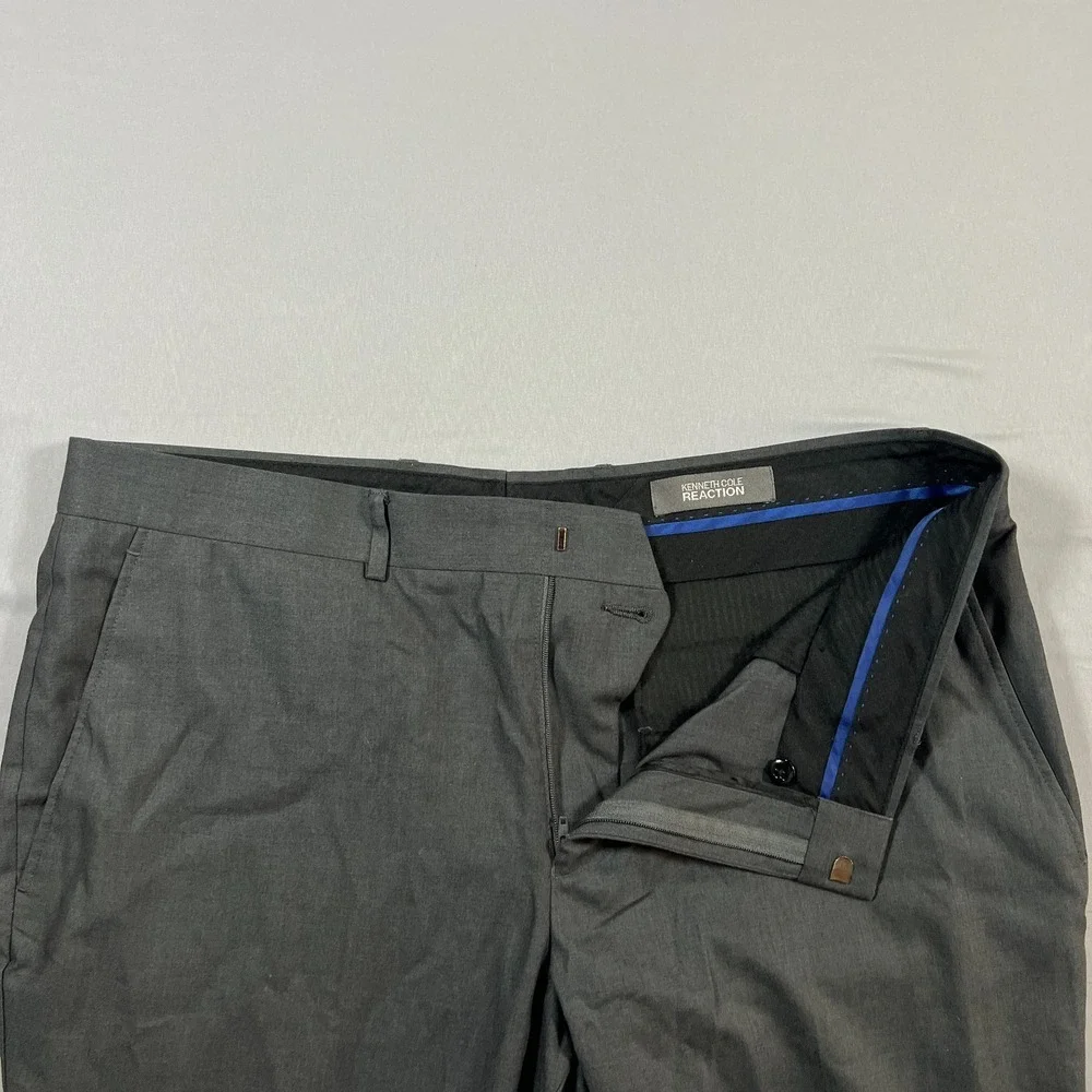 Kenneth Cole Reaction Dress Pants Mens 38x30 Gray Rayon Mid Rise Straight Leg
